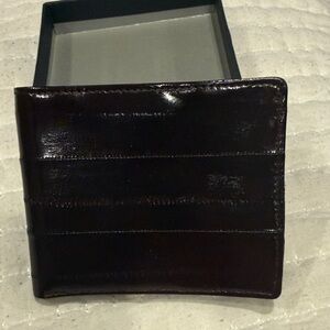 Mens Dark Maroon Leather Wallet Eel Skin New